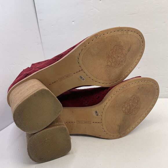 VINCE Camuto Booties Tereena Perforated Burgundy Suede Peep-Toe Women's 9 M - Picture 7 of 9